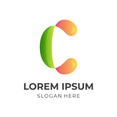 letter C logo vector with 3d green and orange color style