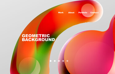 Landing page abstract liquid background. Flowing shapes, round design and circle. Web page for website or mobile app wallpaper