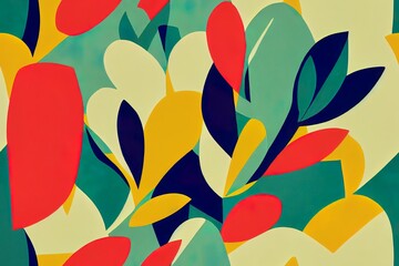 Seamless Abstract Tropical Print created with fresh summer colors. Leaves and line print. High quality illustration