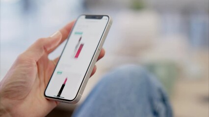 Online shopping, website and hands of woman and phone for cosmetics, makeup and retail. Ecommerce, internet and app with customer search for sale on mobile store, market or skincare product