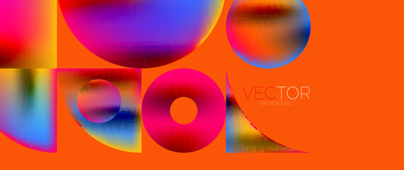 Geometric abstract panorama wallpaper background. Round shapes and circles, metallic color geometric shapes composition