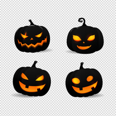 Set of dark pumpkins for halloween. with burning eyes
