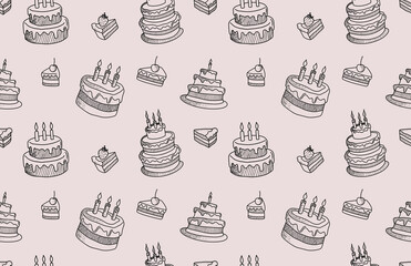 cute doodle cake seamless pattern.