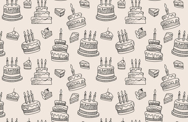 cute doodle cake seamless pattern.