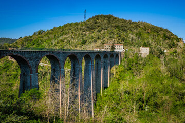 view on the Duzon Bridge above the Duzon river in Ardeche (France)