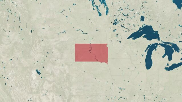 Zoom in to the map of South Dakota with text, textless, and with flag