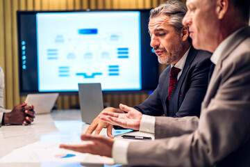 Group of business meeting and discussing strategy with startup project analysis finance process.Success business people plan and brainstorm marketing idea with document in office.Teamwork