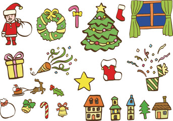 Set of cute Christmas illustrations drawn by pen. (Color)