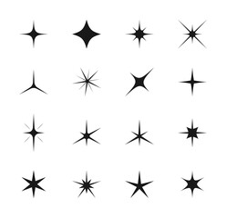 Fototapeta premium Sparkles, starburst and twinkles of stars bursts or spark flash shines, vector icons. Bright star sparkles or light twinkling silhouette effect, stars glitter with flare glare and magic rays glow