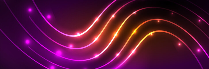 Neon glowing fluid wave lines, magic energy space light concept. Vector illustration for wallpaper, banner, background, leaflet, catalog, cover, flyer
