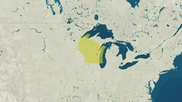 Zoom in to the map of Wisconsin with text, textless, and with flag