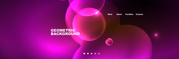 Shiny neon circles and bubbles, dark abstract background with blurred magic neon light, wallpaper design