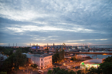 Fototapeta na wymiar View of the port of Odessa from Mother-in-law Bridge
