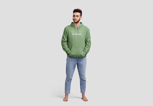 Man Wearing Hoodie Mockup With Custom Background