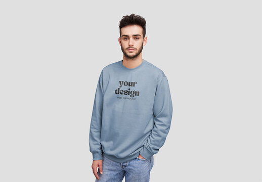 Man With Sweatshirt Mockup Looking at Camera