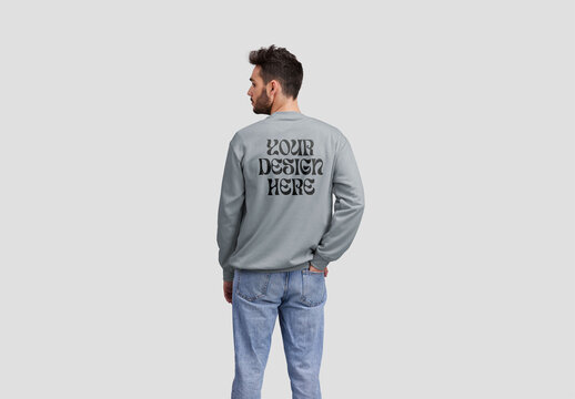 Man Wearing Sweatshirt Mockup on Neutral Background