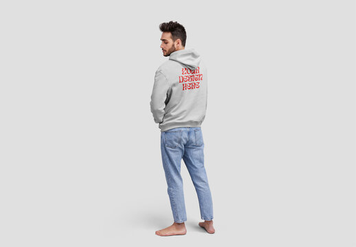 Man Showing the Back of a Hoodie Mockup
