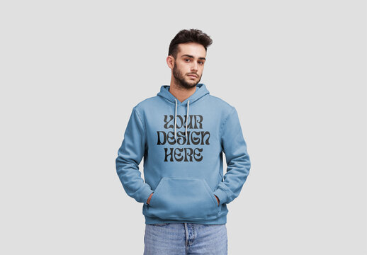 Man With Hoodie Mockup Looking at Camera