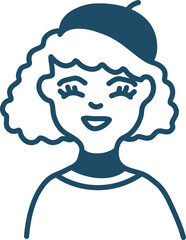 Woman with curly hair, illustration, vector on a white background.