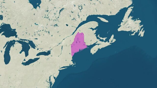Zoom in to the map of Maine with text, textless, and with flag