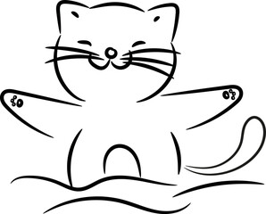 Cat in the sea, illustration, vector on a white background.