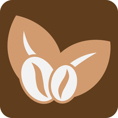 Coffee beans with leaves, illustration, vector on a white background.