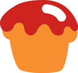 Muffin with red glaze, illustration, vector on a white background.