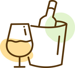Cold champagne bottle and glass, illustration, vector on a white background.