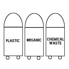 Trash bins for plastic, organic, and chemical waste illustration clipart