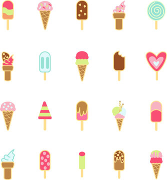 Ice cream icon pack, illustration, vector on a white background.