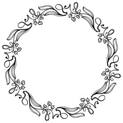 Vector wreath with hearts and decorative tulips - doodles. For St Valentine's Day card.