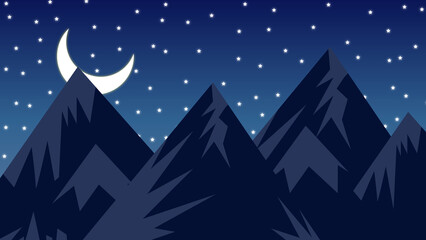 Night time 2d flat landscape illustration