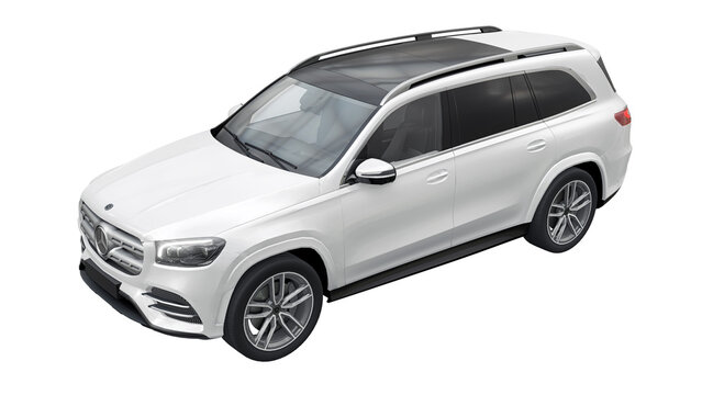 Dallas. USA. October 03, 2022. Mercedes-Benz GLS 2020. premium full-size SUV for a large family on a white background. 3d rendering.
