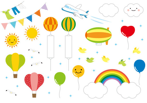 空の風景にあるもの色々　背景なし　イラスト