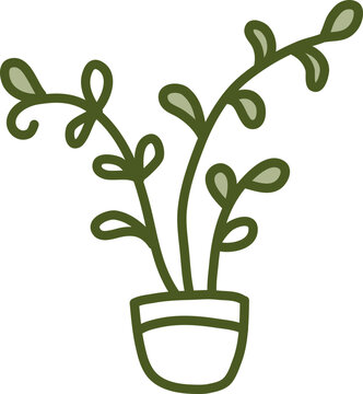 Emerald And Gold Plant In Pot, Illustration, Vector On A White Background.