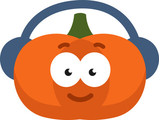 Pumpkin with headphones, illustration, vector on a white background.