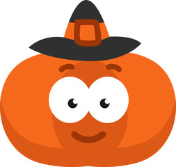 Pumpkin with hat, illustration, vector on a white background.