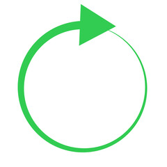 Green circle with one arrow. Flat design element. Isolated png illustration, transparent background. Asset for overlay, montage, collage, presentation.	