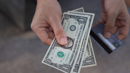 Man  with dollar banknote which he is show of money and exchanging money while could be used for anything from business image