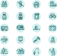 Camping forest trip, illustration, vector on a white background.