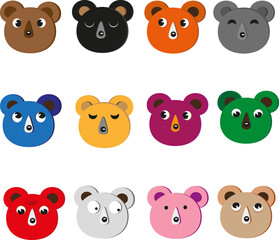 Colorful bears, illustration, vector on a white background.