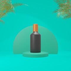 Amber Spray Bottle Mockup - One Bottle. Blank Label. 3D Illustration background