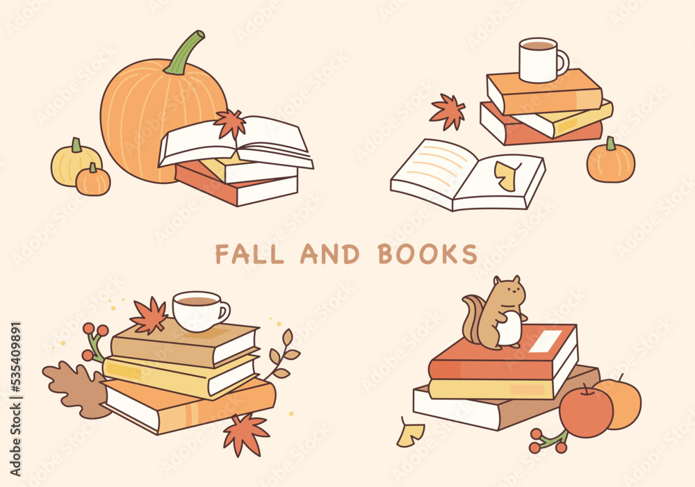 Poster stacked books and objects in the autumn mood.