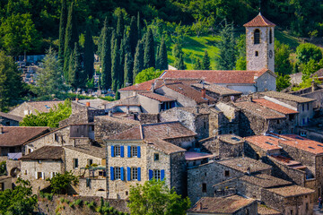 Fototapeta na wymiar View on the medieval village of Coux in Ardeche, south of France