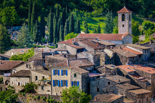 View on the medieval village of Coux in Ardeche, south of France