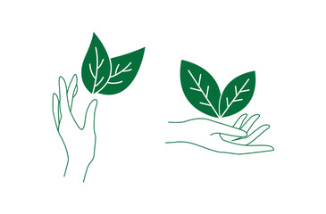 hand and leaf icons for vegan product vector illustration 