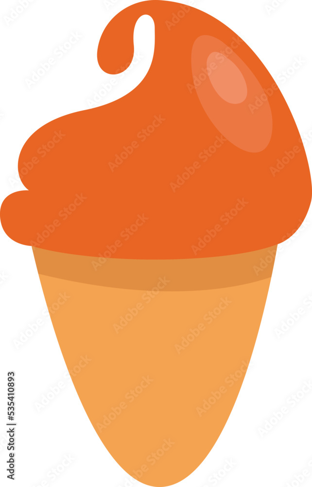 Wall mural Orange ice cream in cone, illustration, vector on a white background.