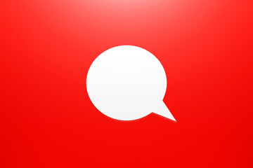 Speech bubble icon Illustration symbol design. White paper speech bubble on red background.3D illustration