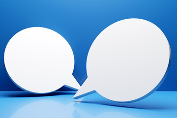Speech bubble icon Illustration symbol design. White paper speech bubble on blue background. 3D illustration