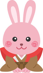 着物を着て挨拶をする、ウサギのキャラクターのイラスト